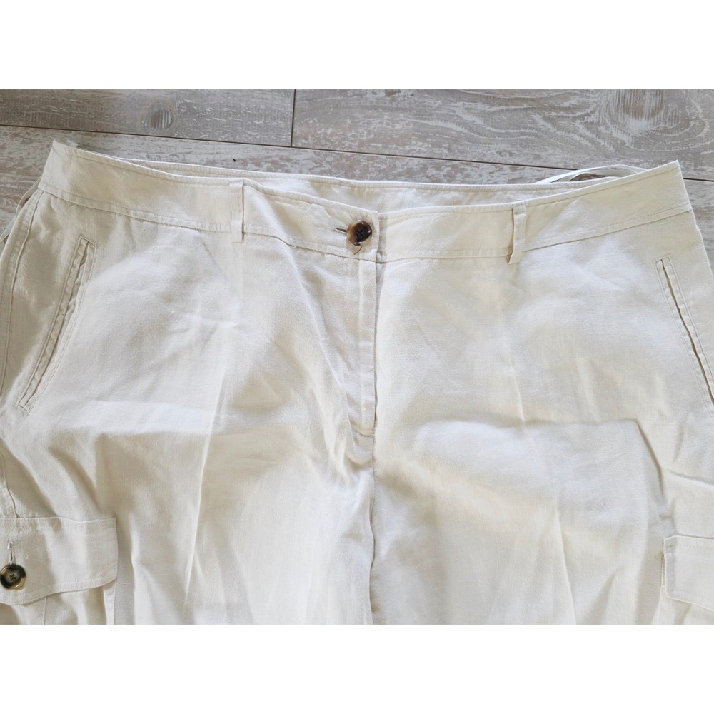 ANNE KLEIN‎ Womens 22W Beige Linen Cargo Capri Pants Cropped Beach Wide Leg - Picture 5 of 11
